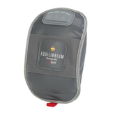 Gray massage mitt with Equilibrium logo on a white background